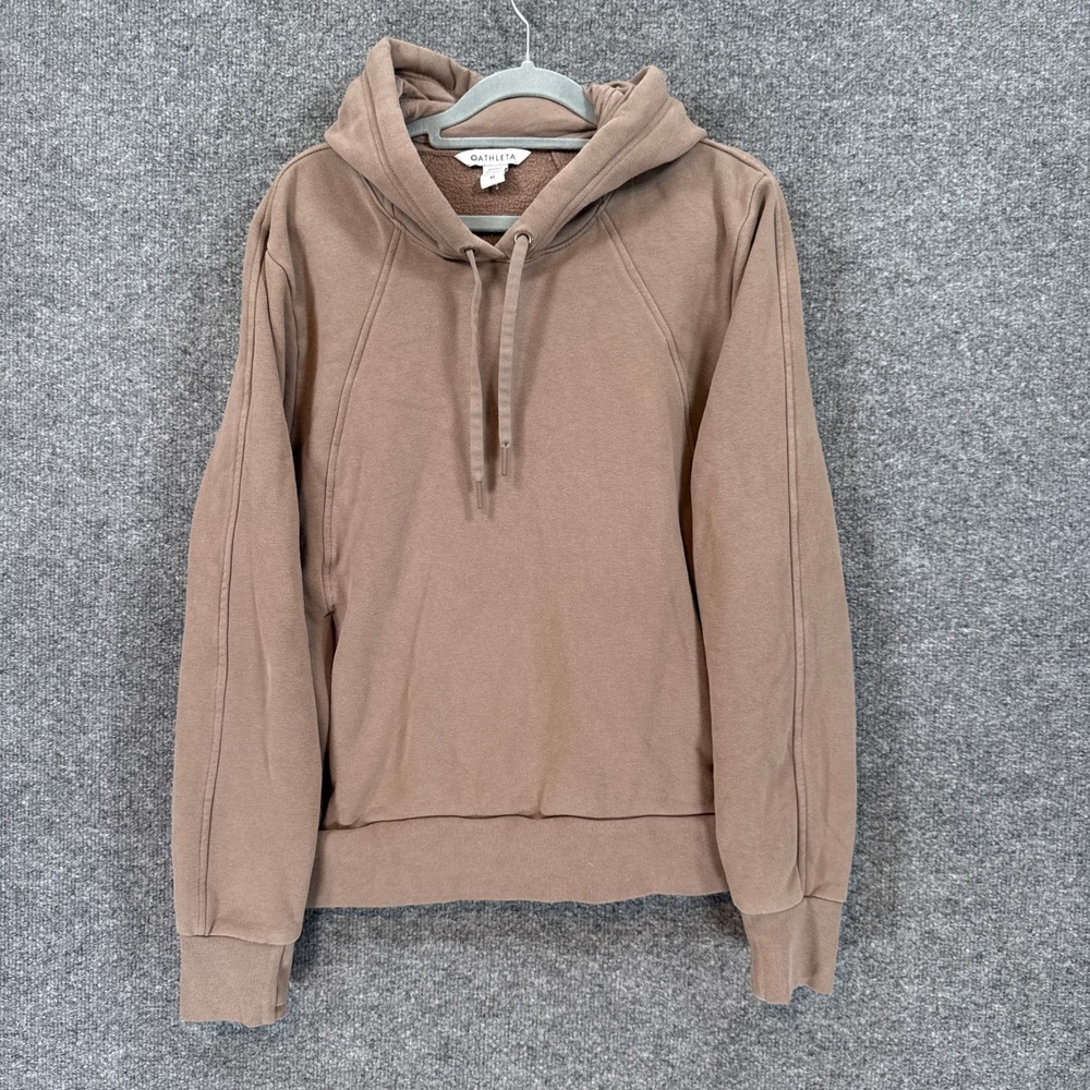 Athleta Hoodie Women Medium Brown Fleece Raglan Sleeve Pullover Sweatshirt
